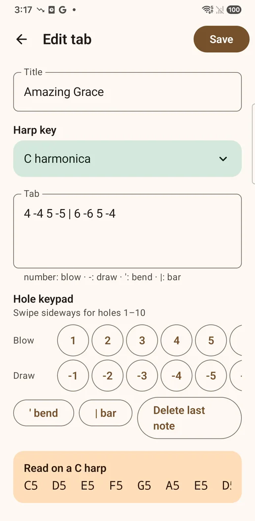 Tab editor with note preview