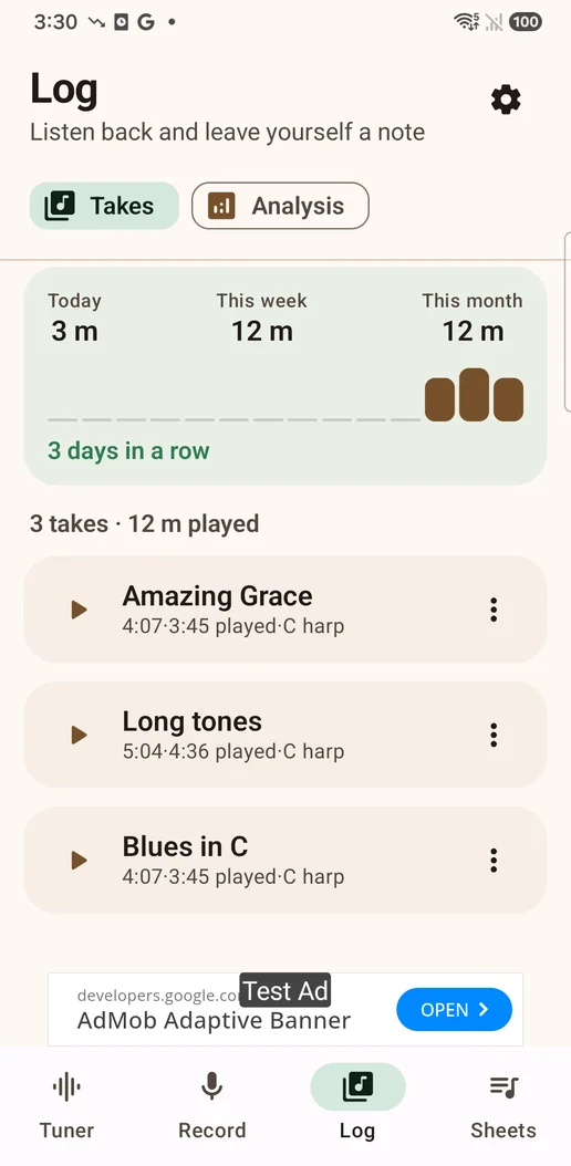 Practice time for today, this week and this month